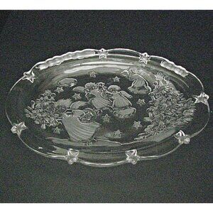 Mikasa Crystal Angel Plate Serving Dish Holidays Stars Trees 8" Retired Pattern